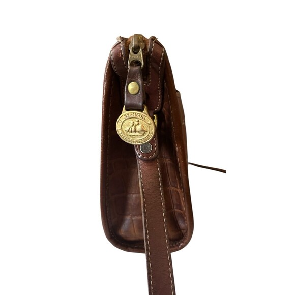 Vintage Brahmin Brown Leather Pecan Croc Purse Shoulder Handbag Crossbody - Picture 3 of 7